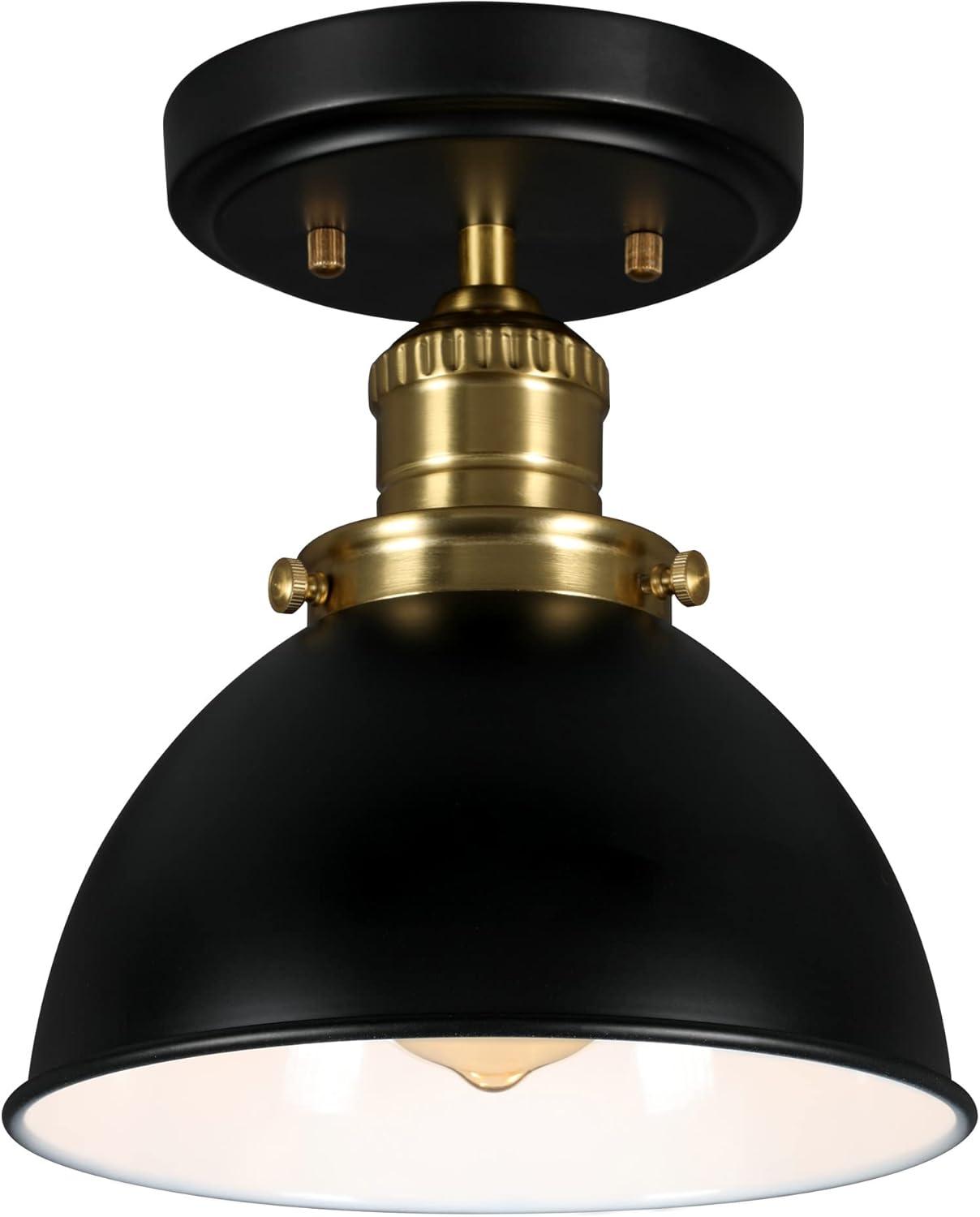 Savannah Matte Black and Chrome Farmhouse Semi-Flush Ceiling Light