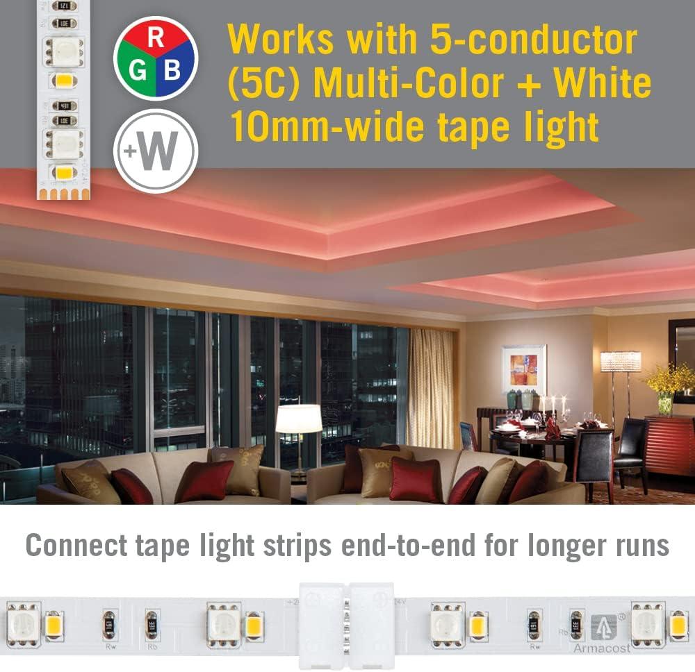 5 Pin RGB+W LED Strip Light Tape to Tape Splice Connectors, 5 Pack