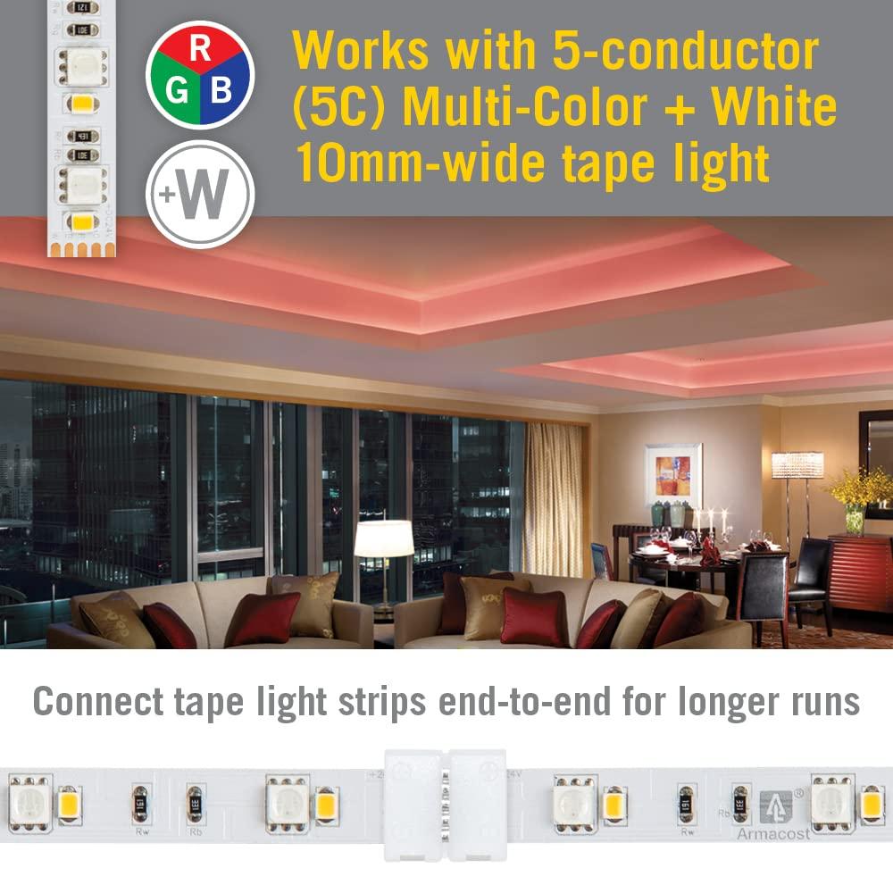 5 Pin RGB+W LED Strip Light Tape to Tape Splice Connectors, 5 Pack