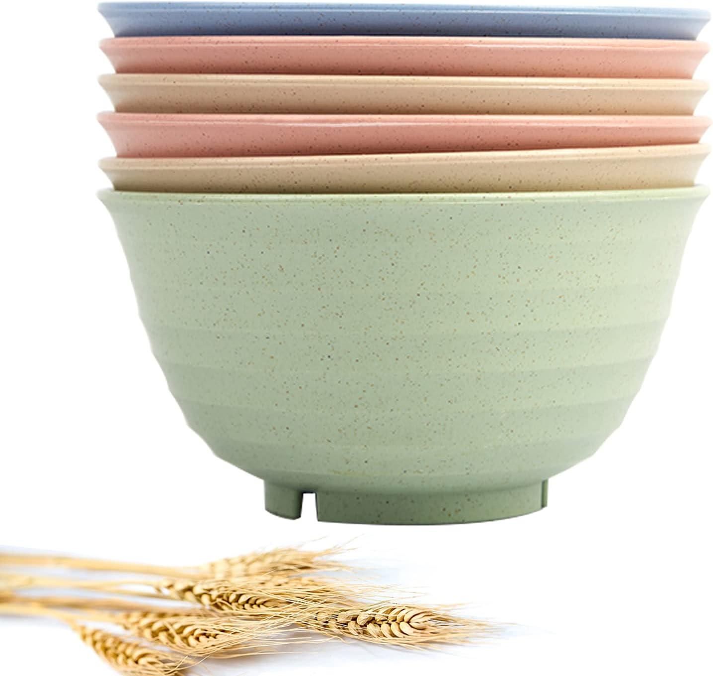 Multicolor Wheat Straw Fiber Unbreakable 7-Inch Cereal Bowls Set