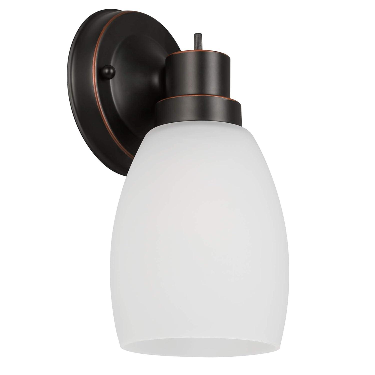 Design House 588814-Orb Lydia Transitional 1-Light Indoor Wall Light Dimmable with a White Frosted Glass Shade and Twist On/Off Switch for Hallway Foyer Bathroom, Oil Rubbed Bronze