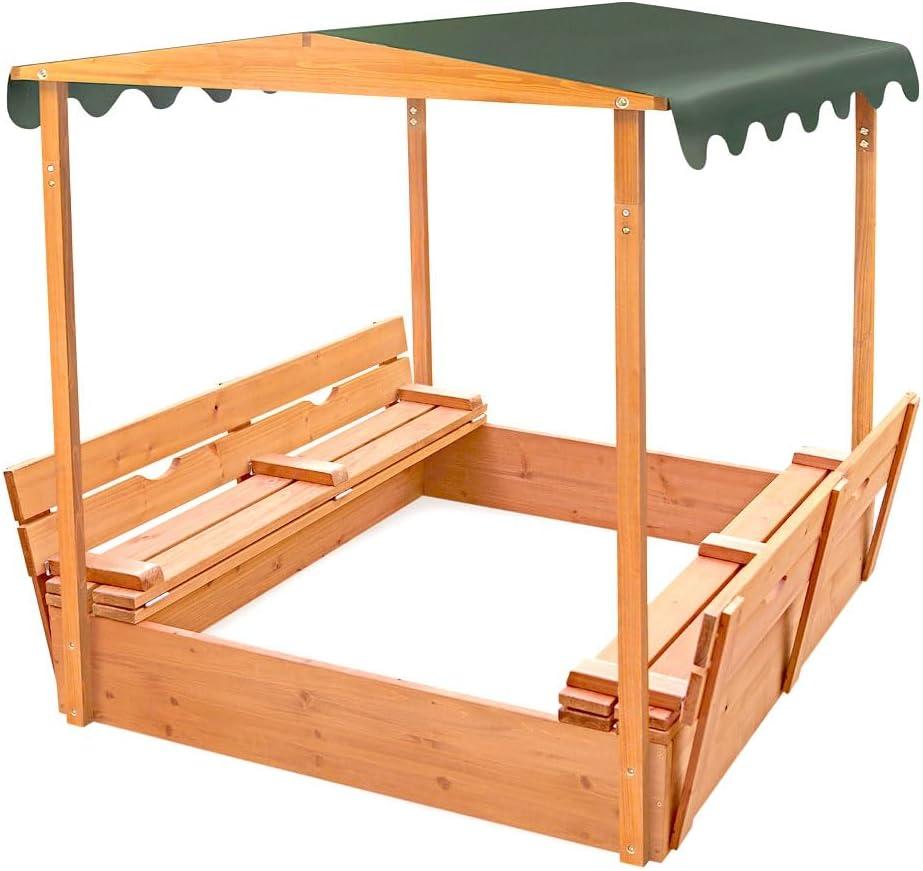 Covered Convertible Cedar Sandbox with Canopy and Two Bench Seats