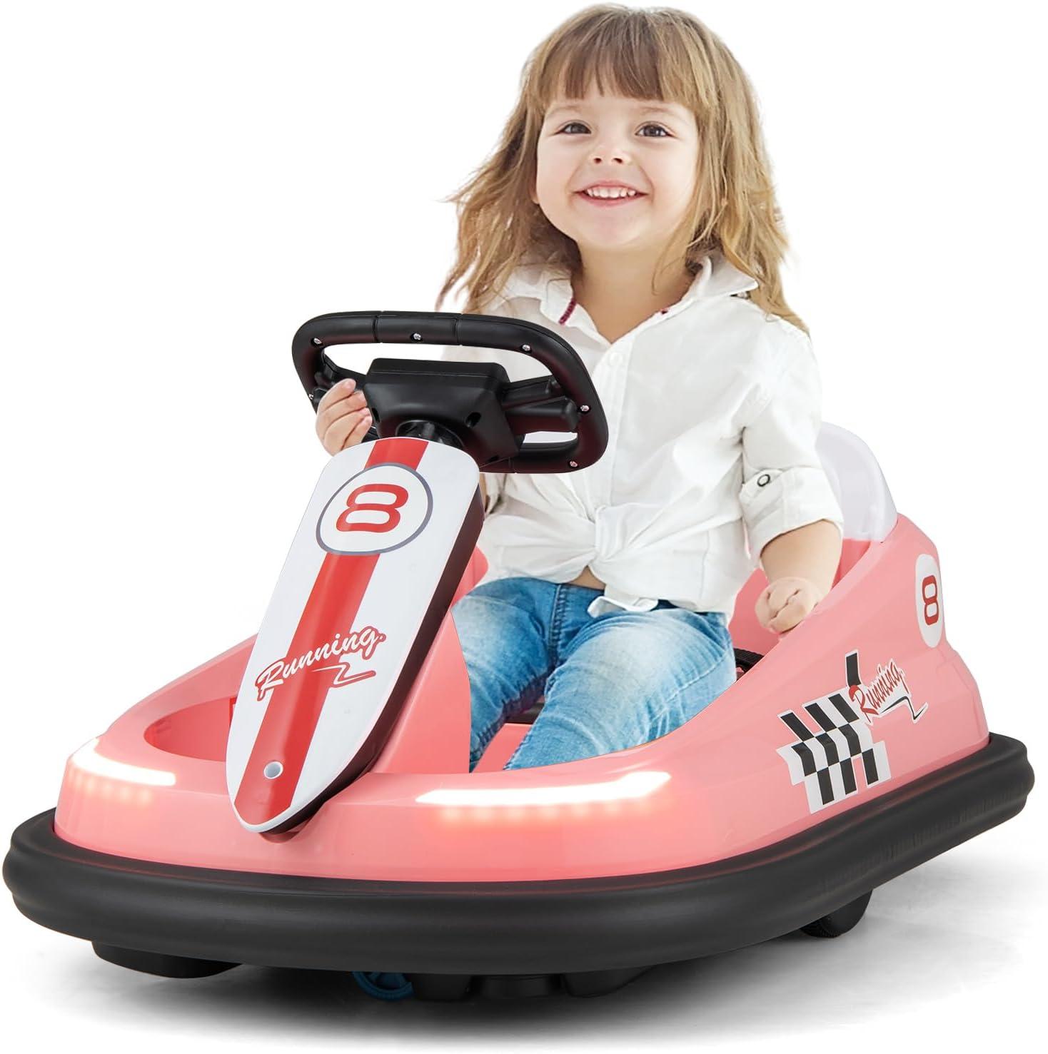 CIPACHO 6V Kids Ride-On Bumper Car with 360° Spinning and Dual Motors, Bumper Cars for Toddlers 2-5, Pink