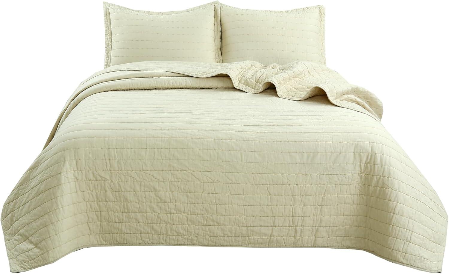 Sandy Beige Queen Cotton Bedspread Set