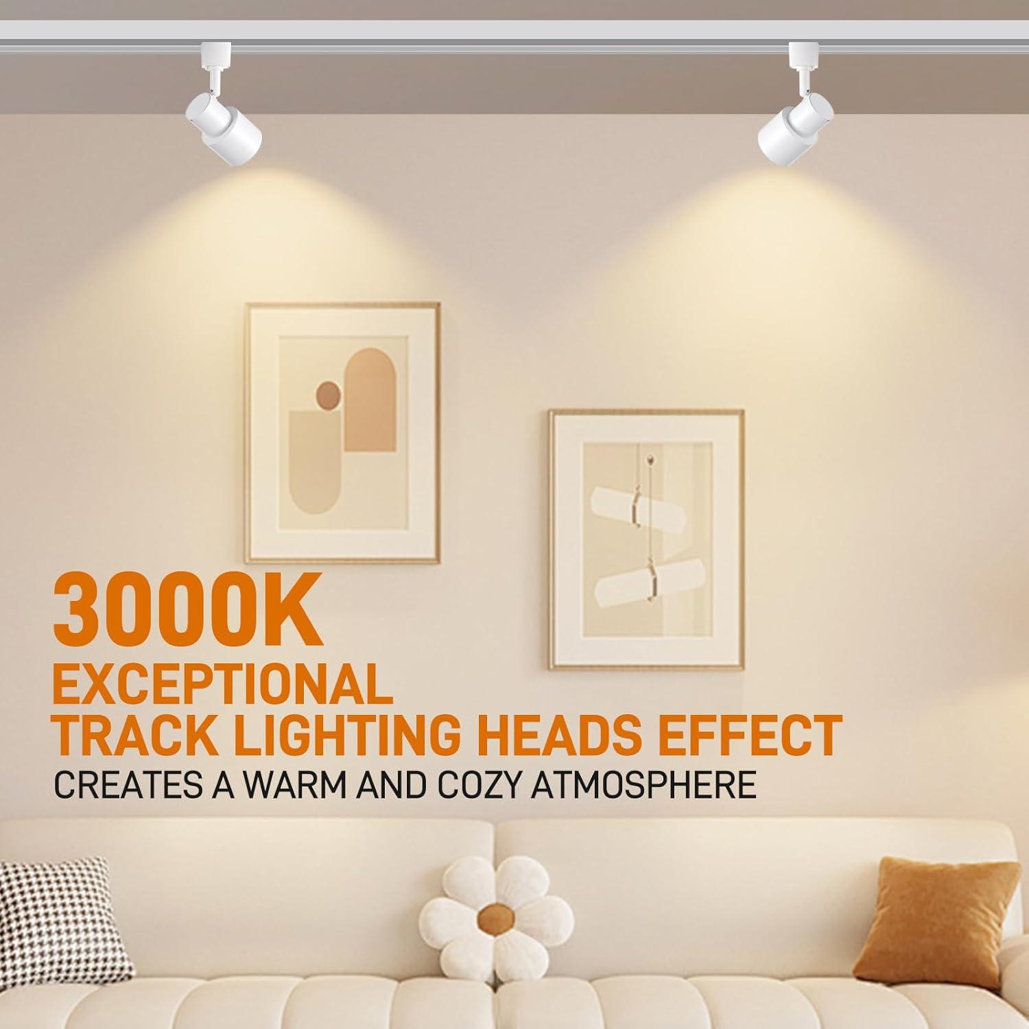10W H Track Lighting Heads, Dimmable LED Track Lighting Heads Fixtures Bright 3000K Warm White Track Light Head for Accent Task Art, Flicker Free CRI90+ 24° 900lm (White, 4 Pack)