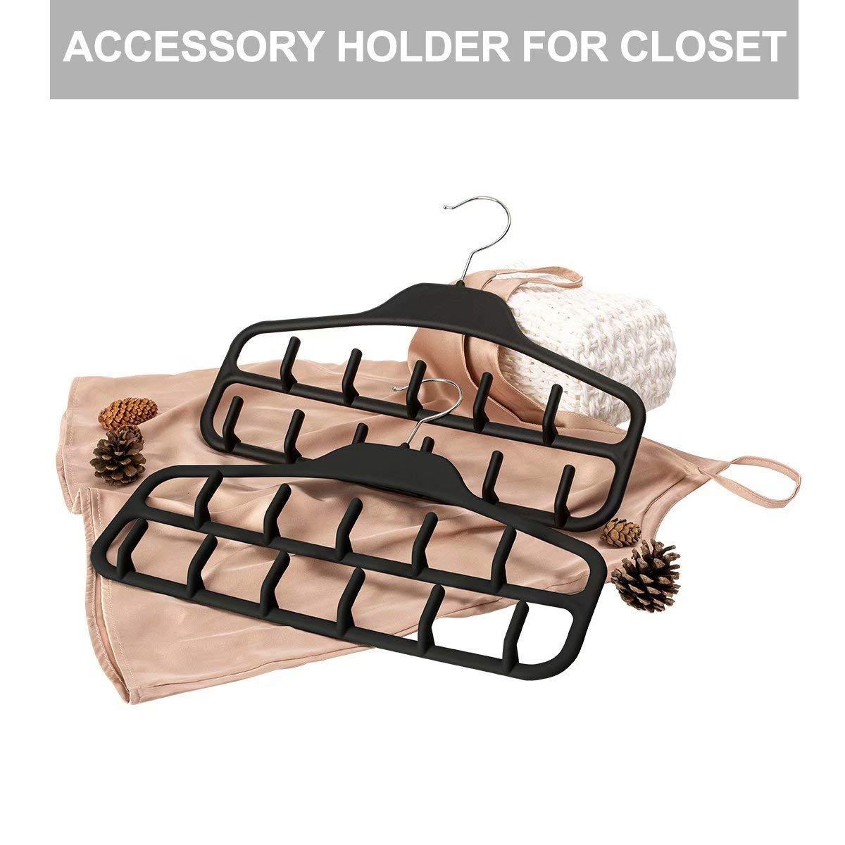 FairyHaus Belt Hanger Organizer 2 Pack, Non Slip Tie Rack Holder, Durable Hanging Closet Accessory Hooks for Belts, Ties, Jewelry, Scarves, Black