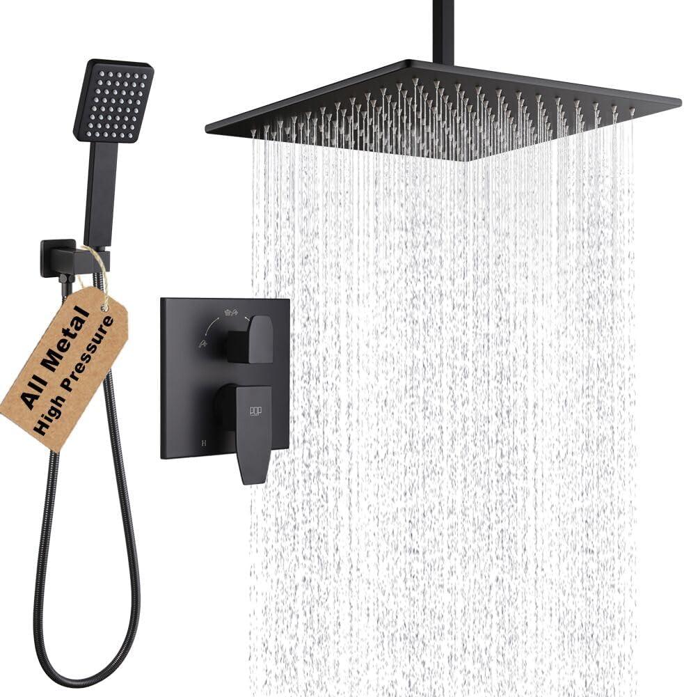 12" Ceiling Mounted Shower Head Pressure Balancing Rain Shower System with Rough-in Valve and Trim Kit