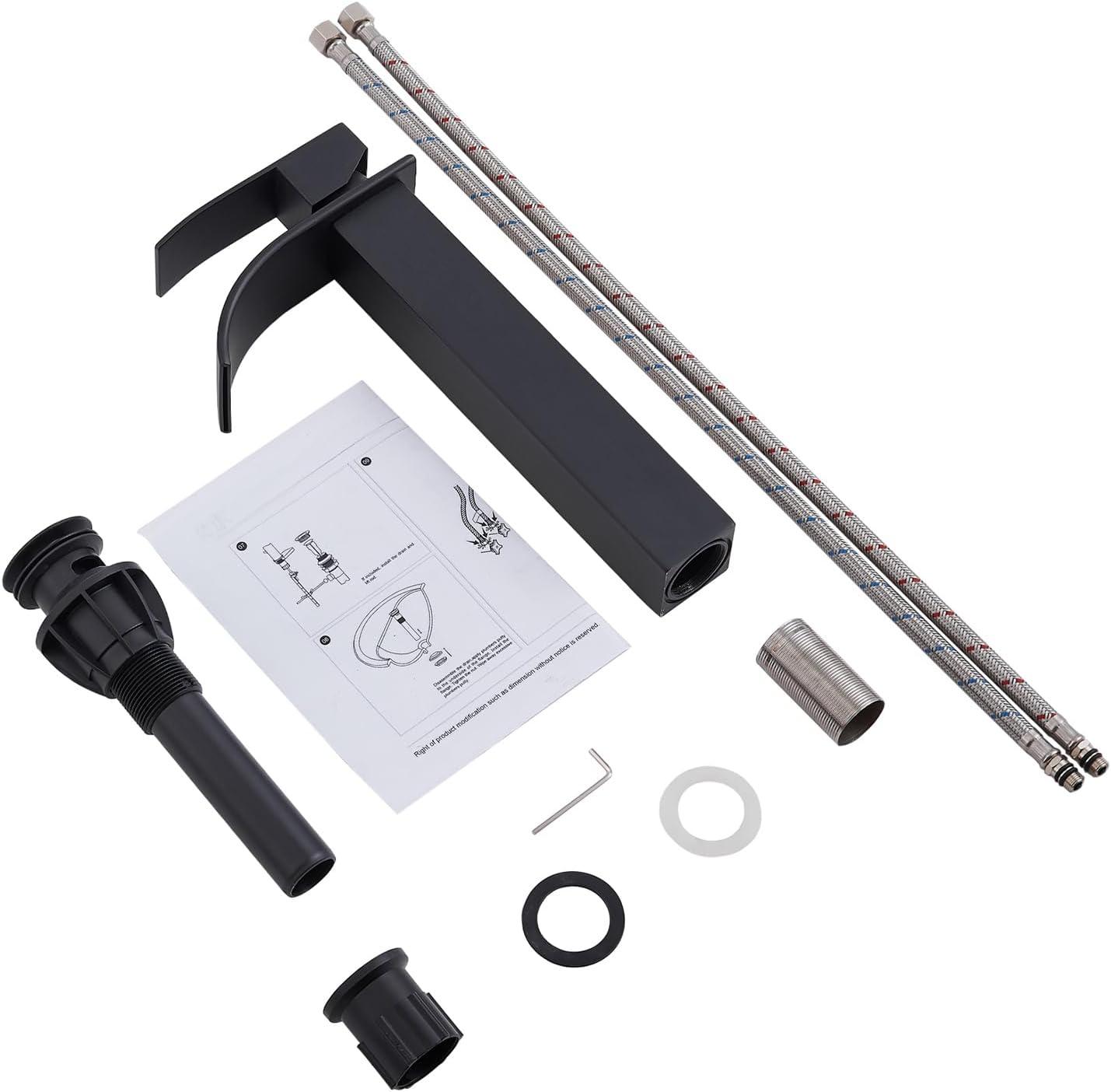 Waterfall Bathroom Faucet Single Handle，Bathroom Sink Faucet 1 Hole，Waterfall Faucet for Bathroom Sink，Vessel Sink Faucet Matte Black Tall Bathroom Faucet