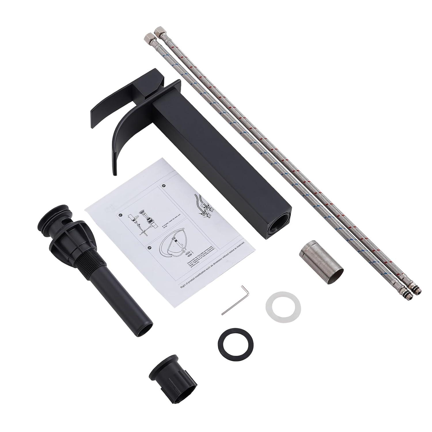 Waterfall Bathroom Faucet Single Handle，Bathroom Sink Faucet 1 Hole，Waterfall Faucet for Bathroom Sink，Vessel Sink Faucet Matte Black Tall Bathroom Faucet