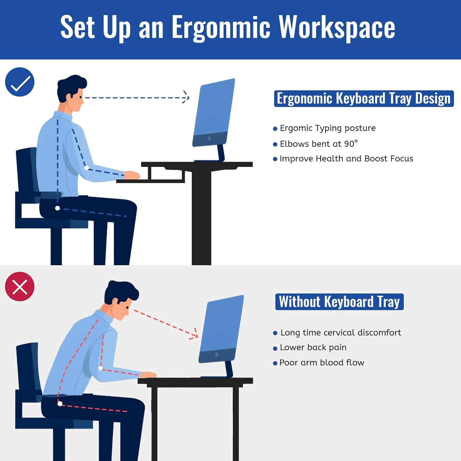 Black Adjustable Height Standing Desk with Keyboard Tray