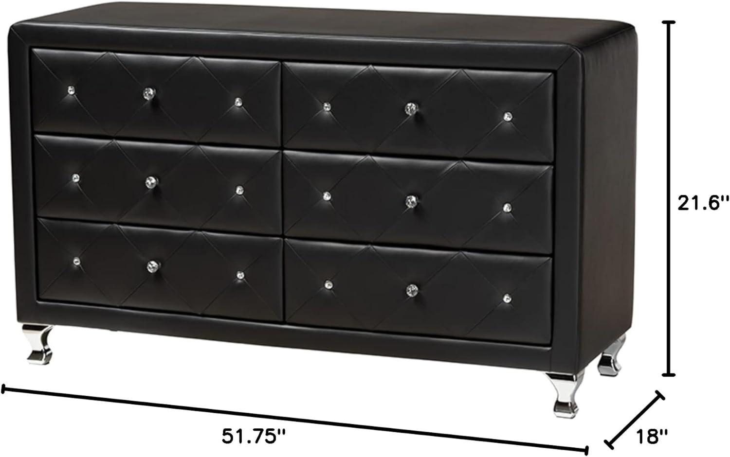 Baxton Studio Luminescence Black Faux Leather Upholstered Dresser