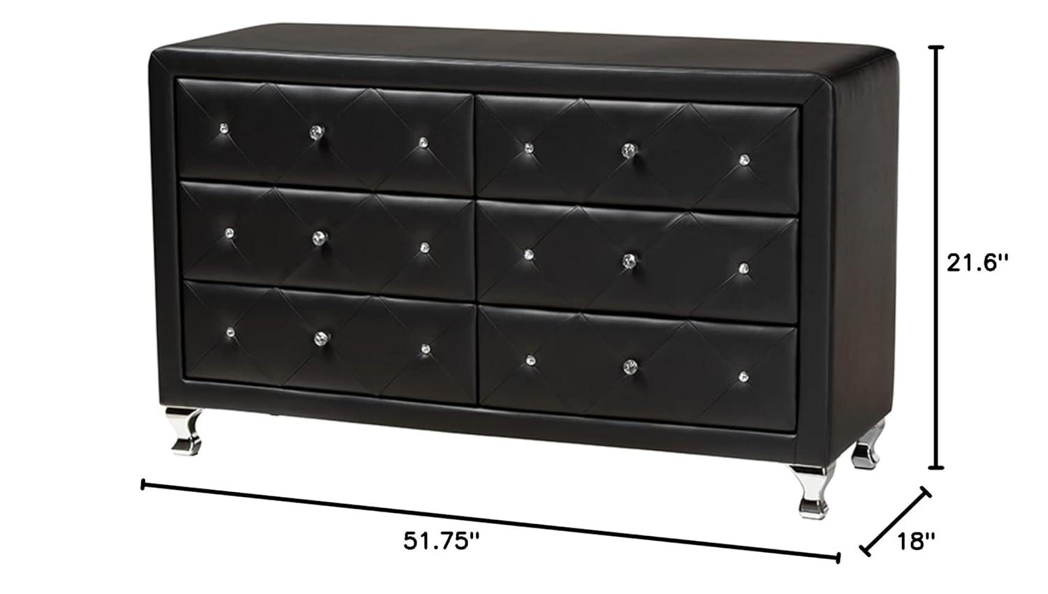 Baxton Studio Luminescence Black Faux Leather Upholstered Dresser