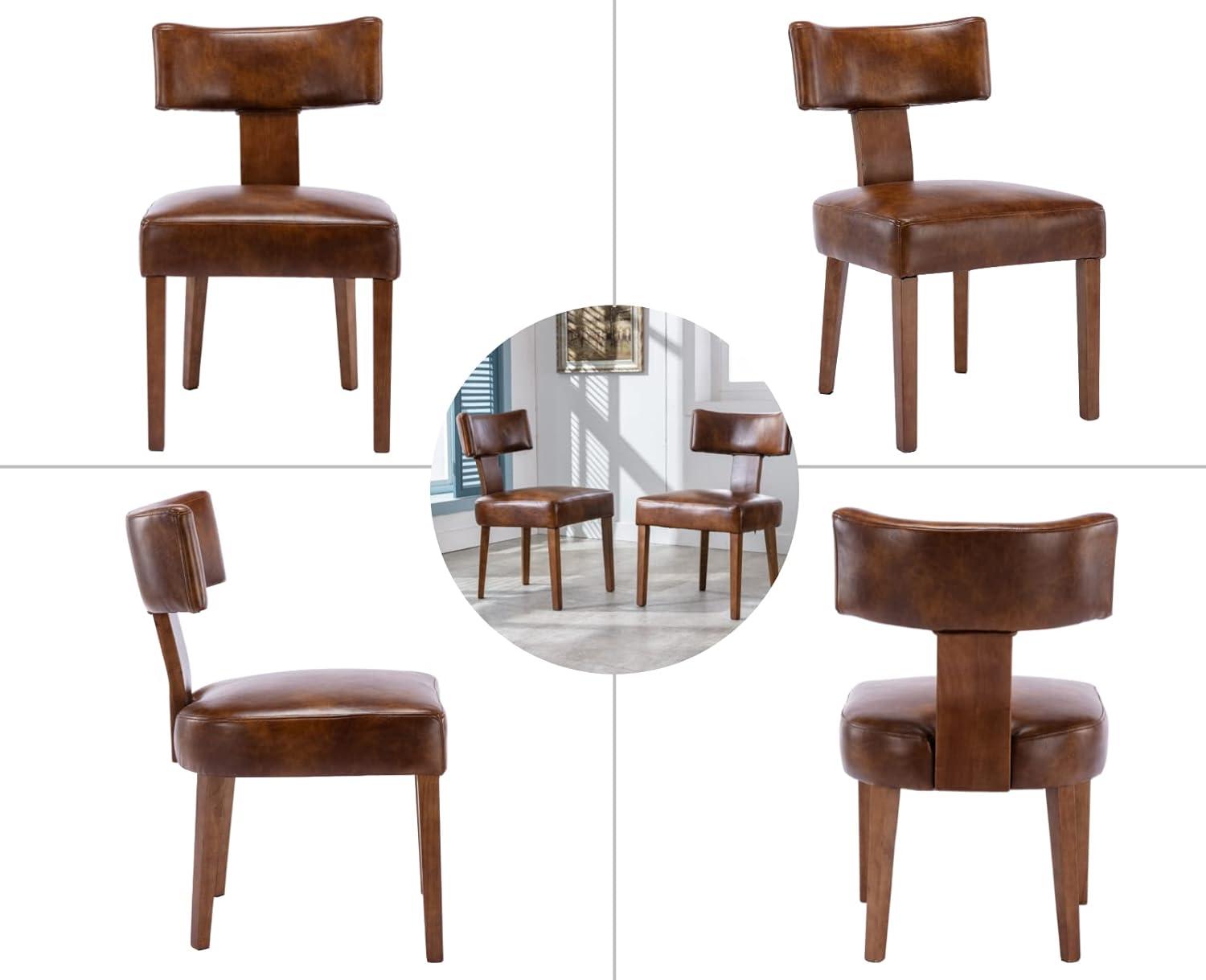 Loon Peak® Mid Century Modern Dining Chairs Set Of 2, Farmhouse PU Leather Upholstered Accent Chair Curved Backrest Kitchen Chairs With Hardwood Frame (Set of 2)