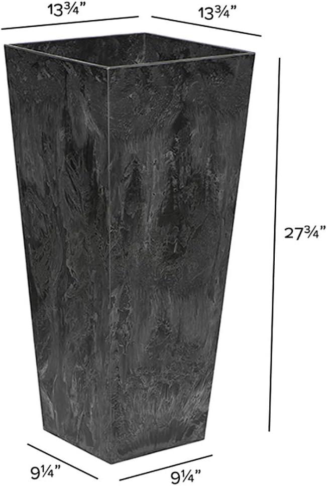 Novelty Ella Artstone Tall Square Plastic Resin Planter with Water Minder System, Black 27.5"