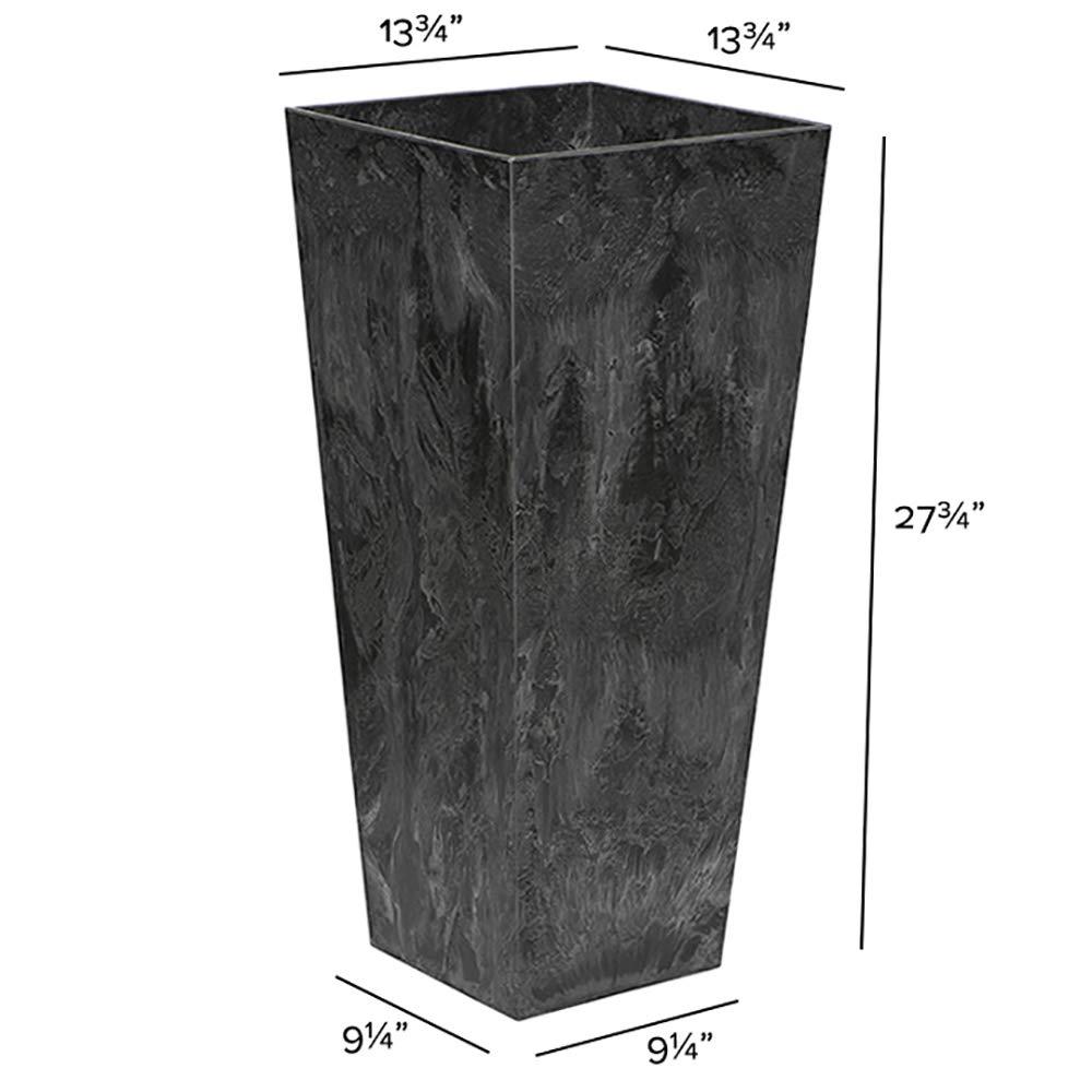 Novelty Ella Artstone Tall Square Plastic Resin Planter with Water Minder System, Black 27.5"