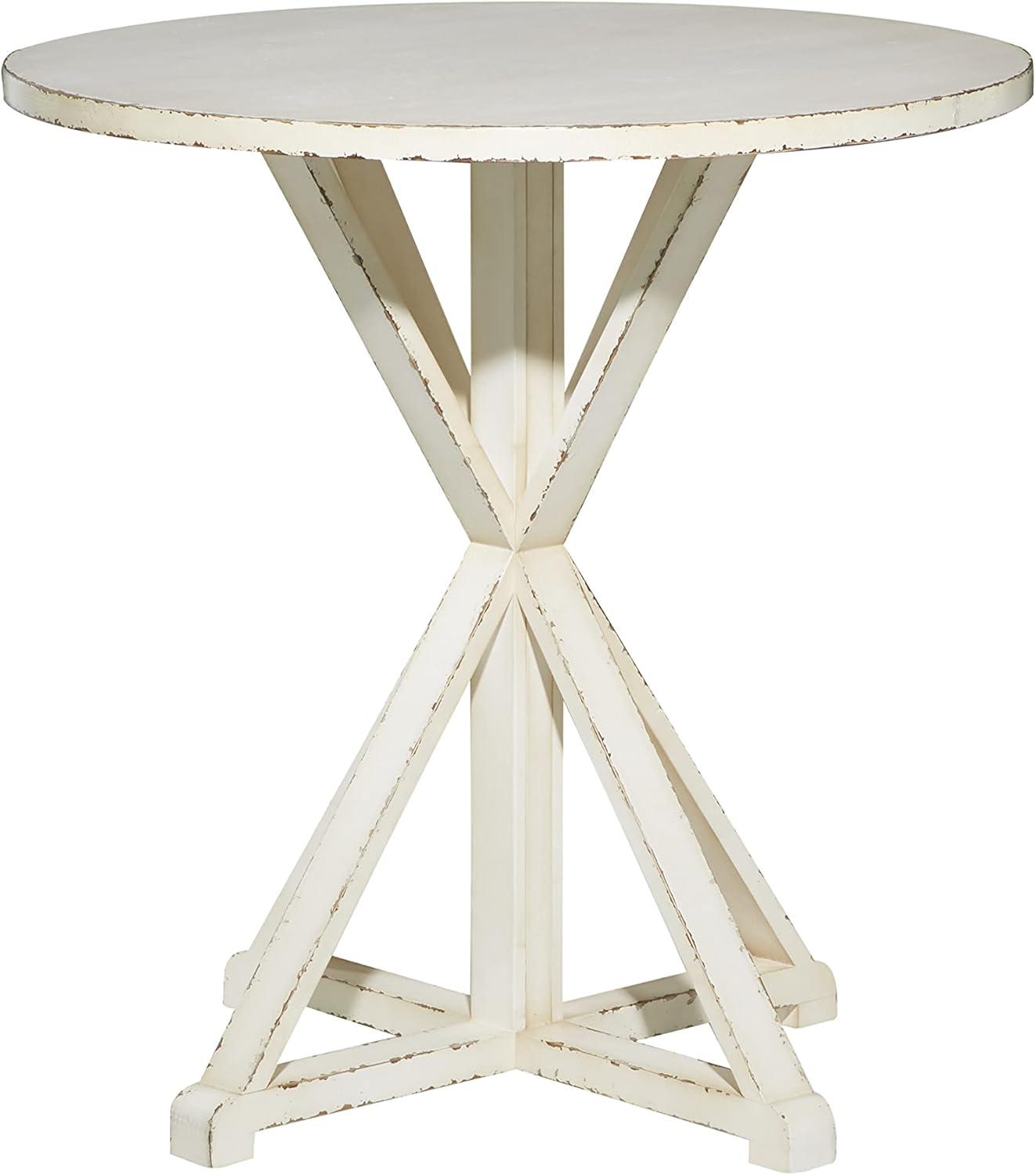 Elegant Farmhouse White Wood Round Accent Table 29" x 31"