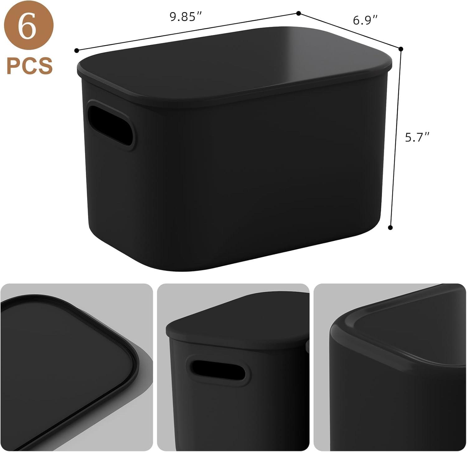 8 Pieces Colorful Storage Bins with Lid and Handle, Plastic Stackable Baskets Desktop Cube Box Cubby Bins Containers for Shelf Cabinet Bedroom Office (Multi-colored,14.2 x 10.2 x 9.5 Inch)