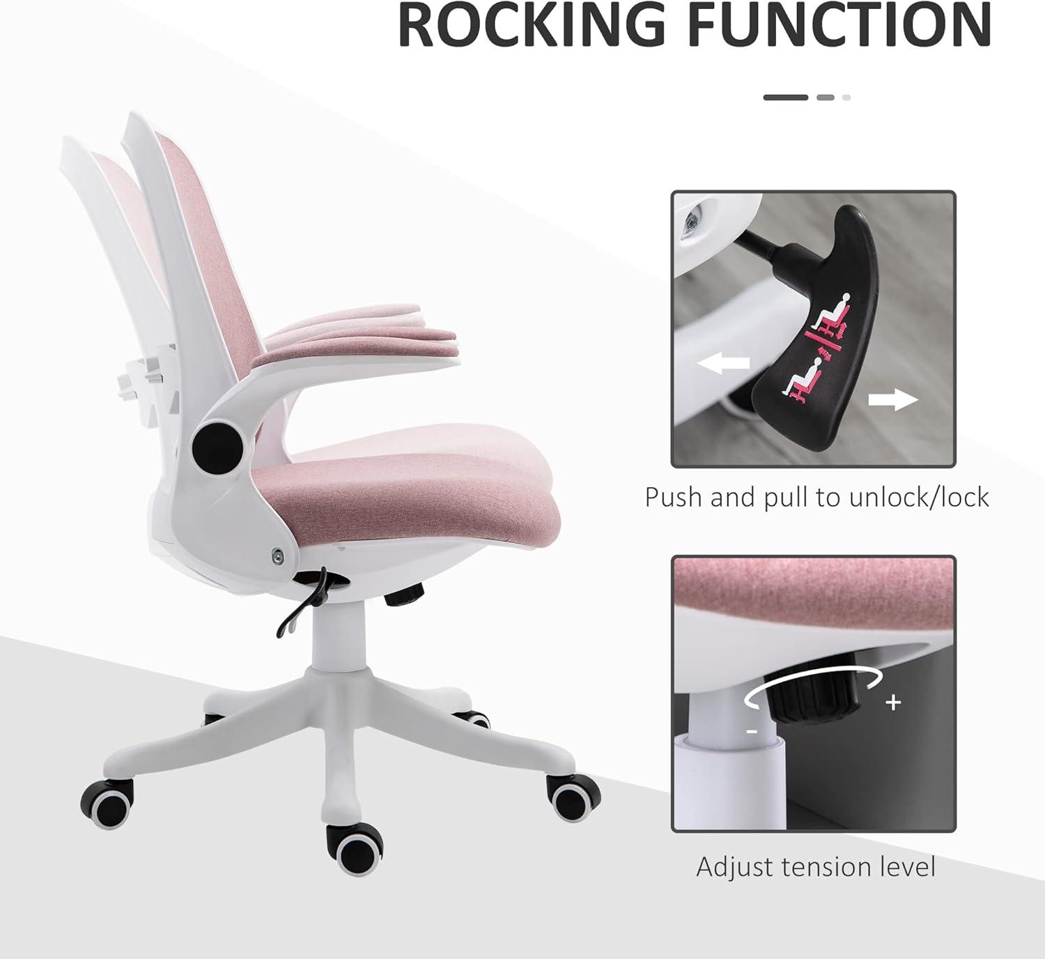 Vinsetto Linen-Touch Fabric Office Chair Swivel Task Chair with Adjustable Lumbar Support, Height and Flip-up Arms, Pink