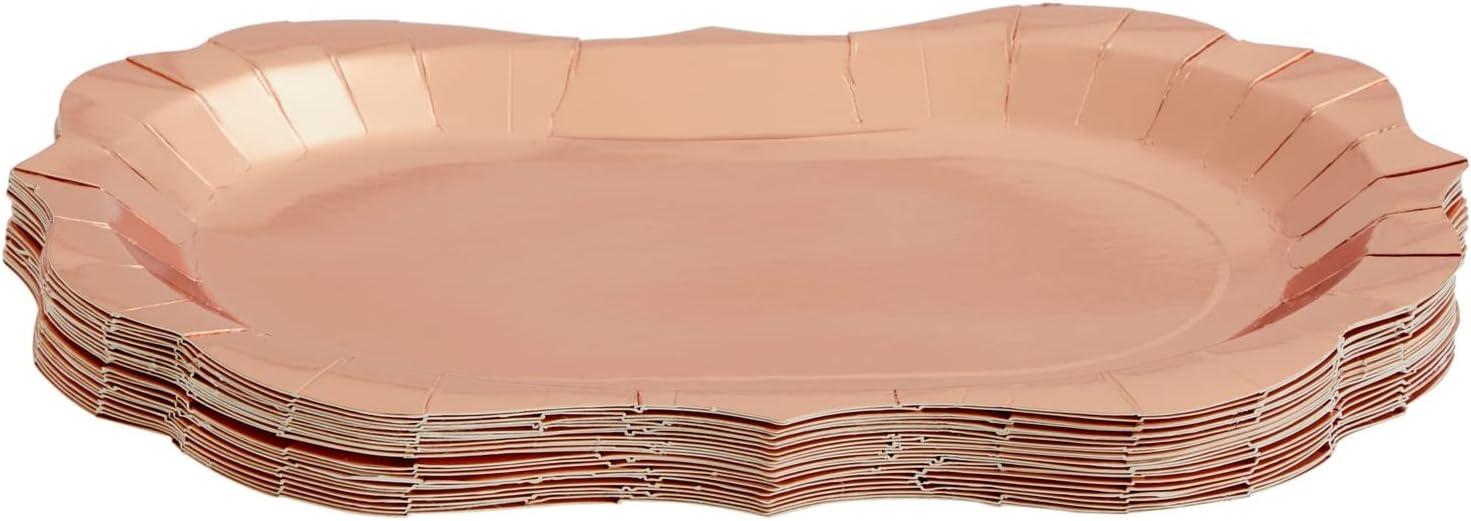 Sparkle and Bash 24 Pack Metallic Blue Paper Serving Trays with Gold Foil Edge, 13 x 9 in