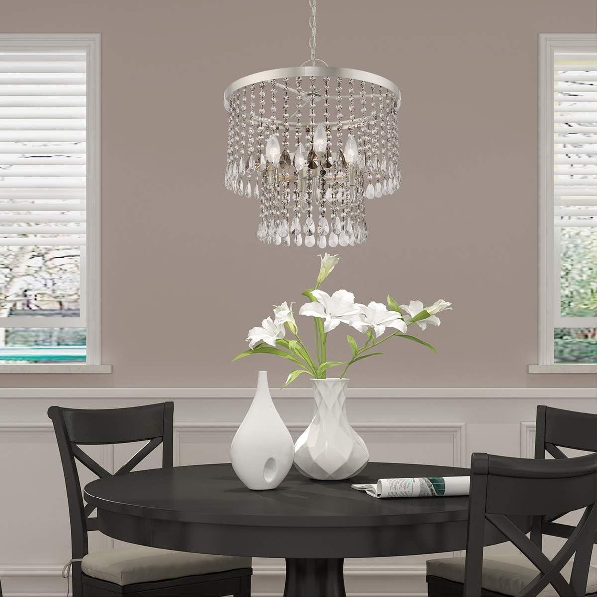 Elizabeth Brushed Nickel 4-Light Crystal Pendant Chandelier