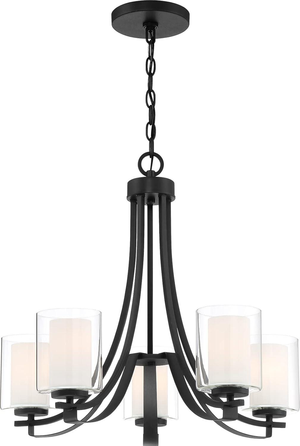 Minka Lavery Sand Coal Pendant Chandelier 25 1/2" Wide Modern Clear Outer White Inner Glass Shade 5-Light Fixture for Dining Room