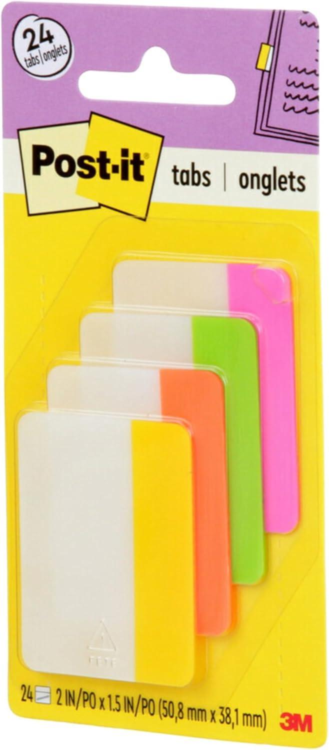 Post-it File Tabs 2 x 1 1/2 Solid Flat Assorted Bright 24/Pack 686PLOY