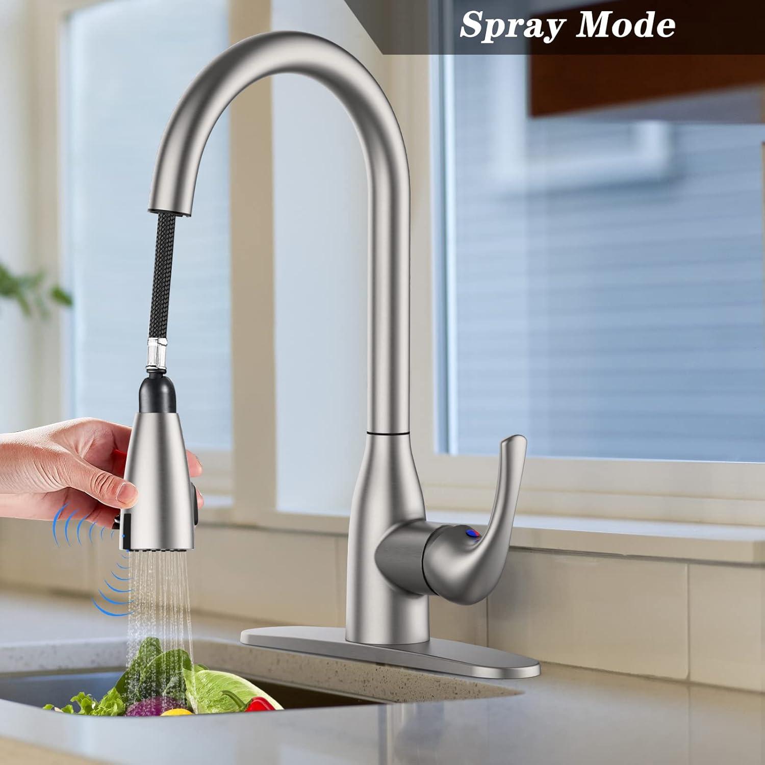 Kitchen Faucet with Pull Down Sprayer, Double Sensor Pulldown Faucet, High Arc Single Handle Faucet for 3 Hole Deck Mount