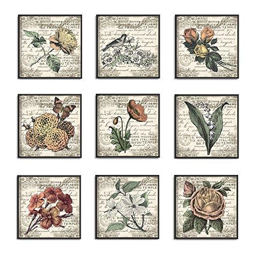 French Botanical Elegance 9-Piece Frameless Canvas Art Set