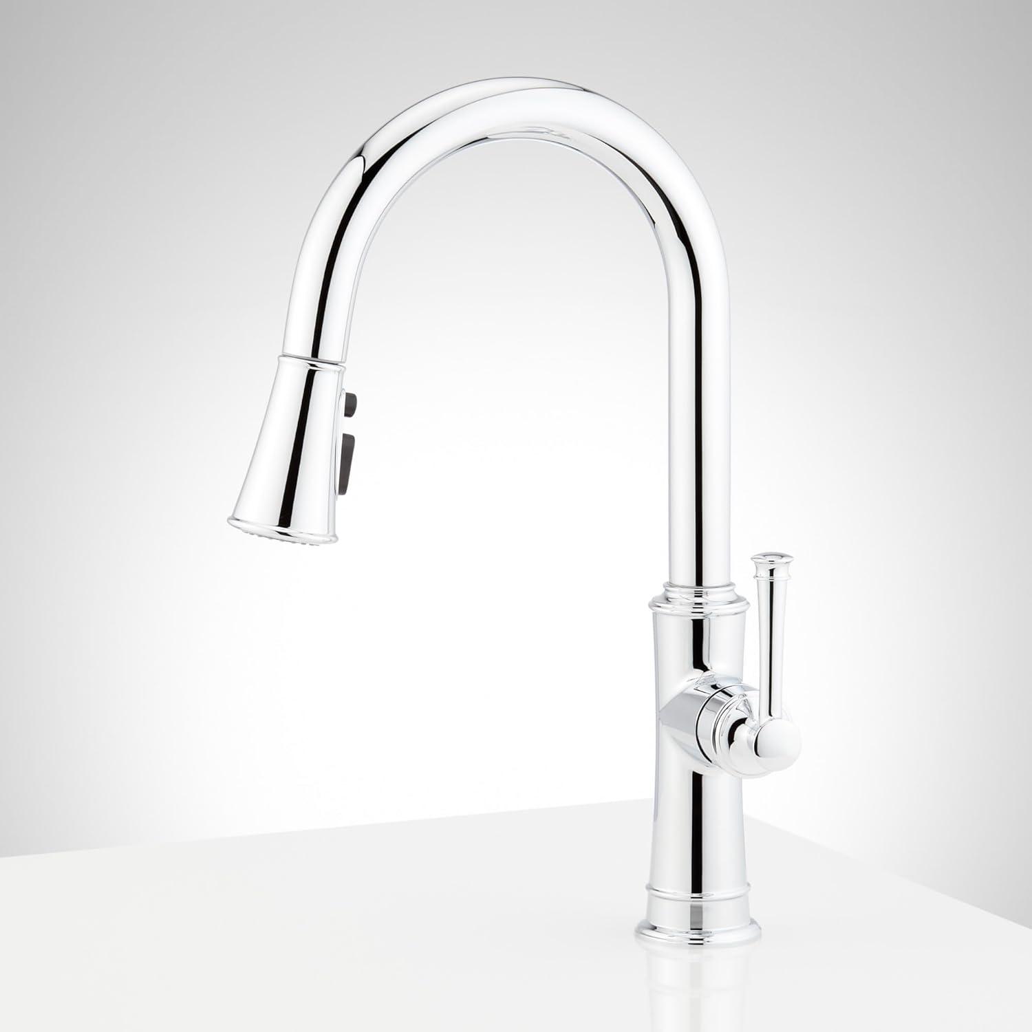 Nickel Single-Hole Pull-Down Kitchen Faucet with Spray