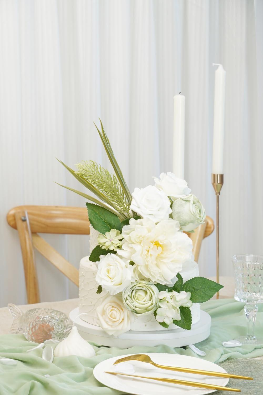 Artificial Flower Combination Box Set Artificial Flower Loose Leaves and Stems DIY Wedding Center Bouquet Bride Wedding Baby Shower(White)