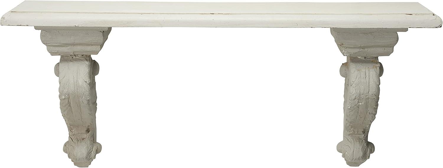 31.5" X 13.5" Large Beige and Floating Wall Shelf with Decorative Scrollwork 32 7 14 Shabby Chic Wood