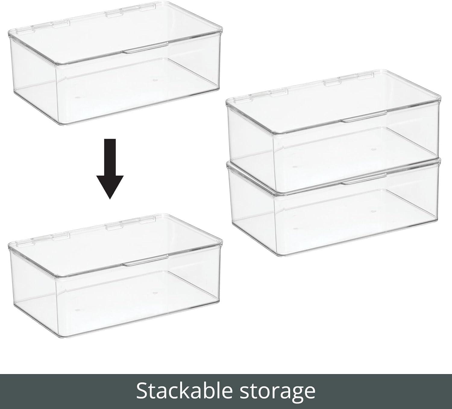 Clear Plastic Stackable Organizer Bin with Hinged Lid