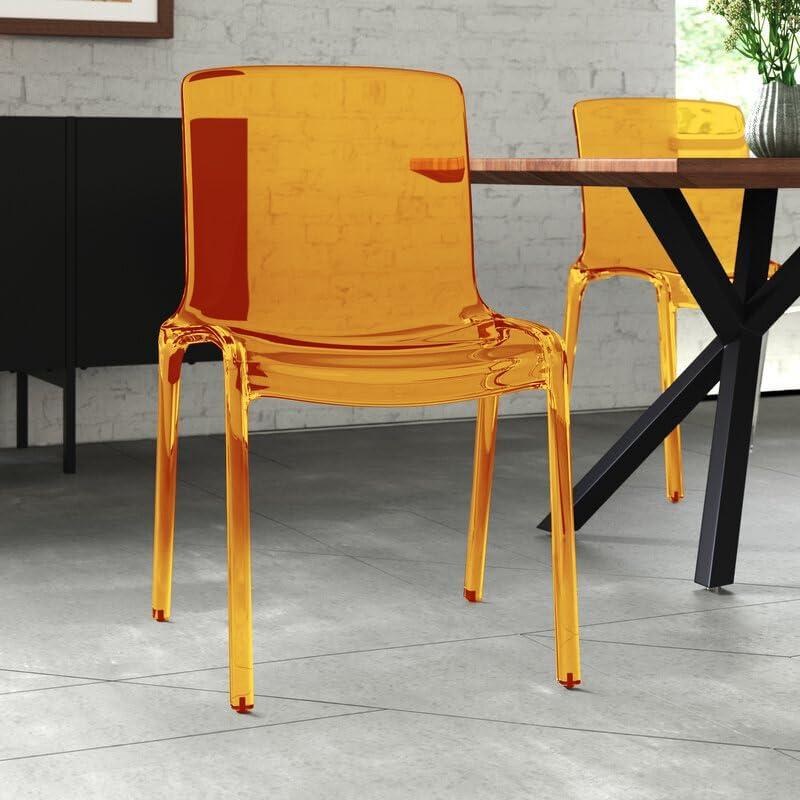 LeisureMod Murray Waterfall Edge Design Acrylic Dining Chair in Transparent Orange
