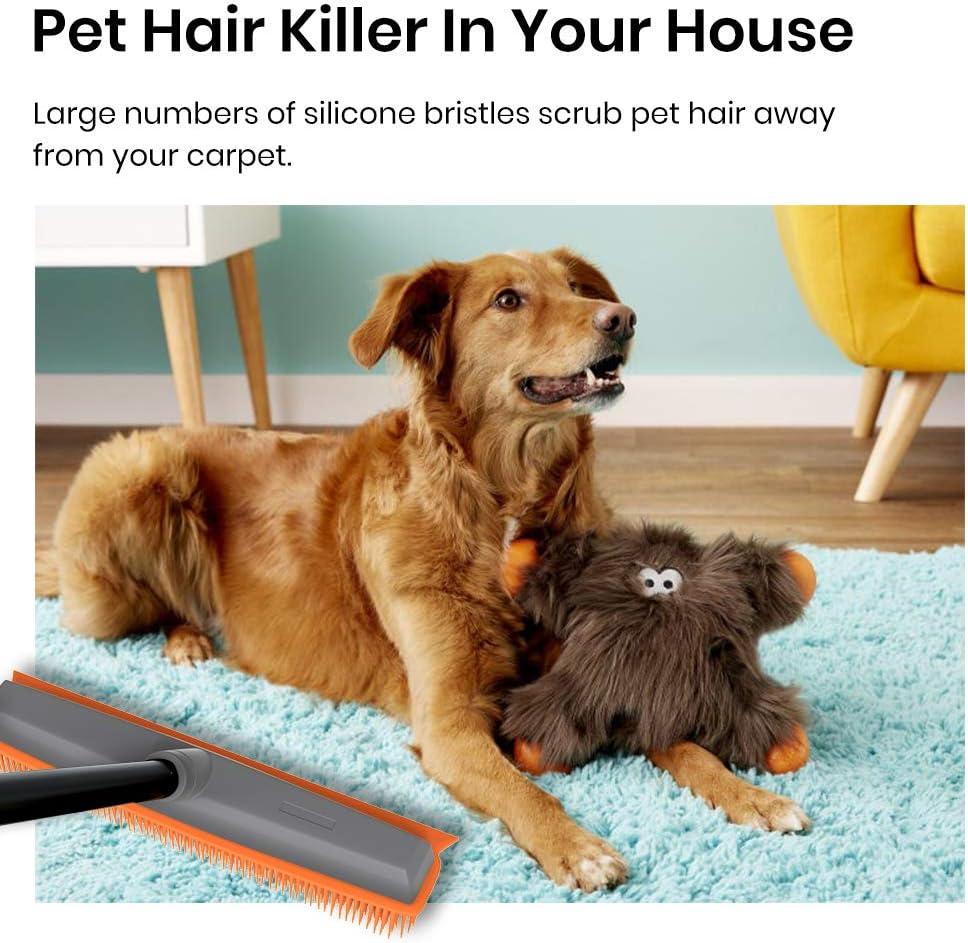 Rubber Push Handle Broom for Hardwood Floor,Carpet Rake Pet Hair Remover Broom