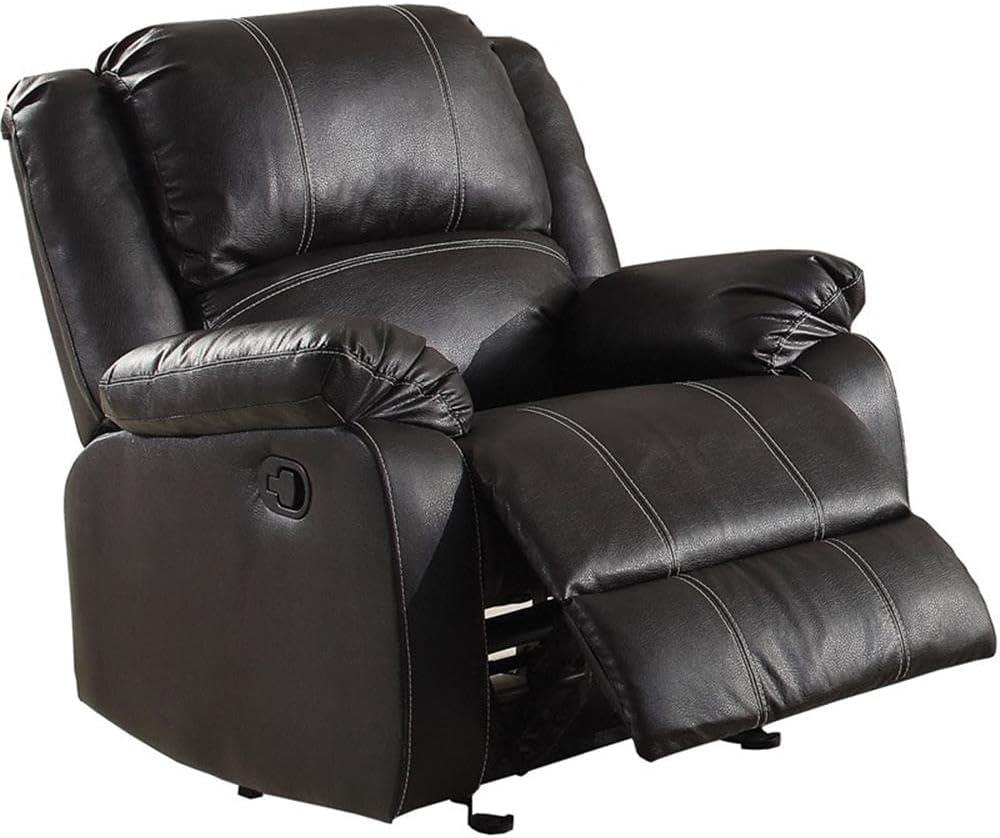 Metal and Leatherette Rocker Recliner with Cushioned Armrests Black - Saltoro Sherpi