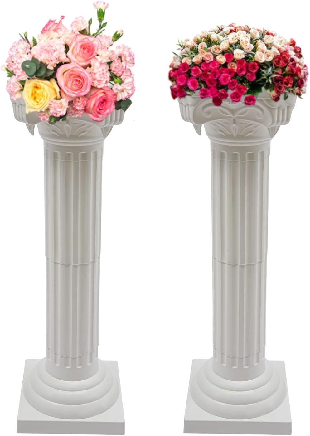Roman Columns Plastic Wedding Stand Pillar Greek Statue Plant Stand Elegant Event Party Decorative Pedestal Flower Pot Holder Decor (4Pcs, 11.81x35.43 Inch)