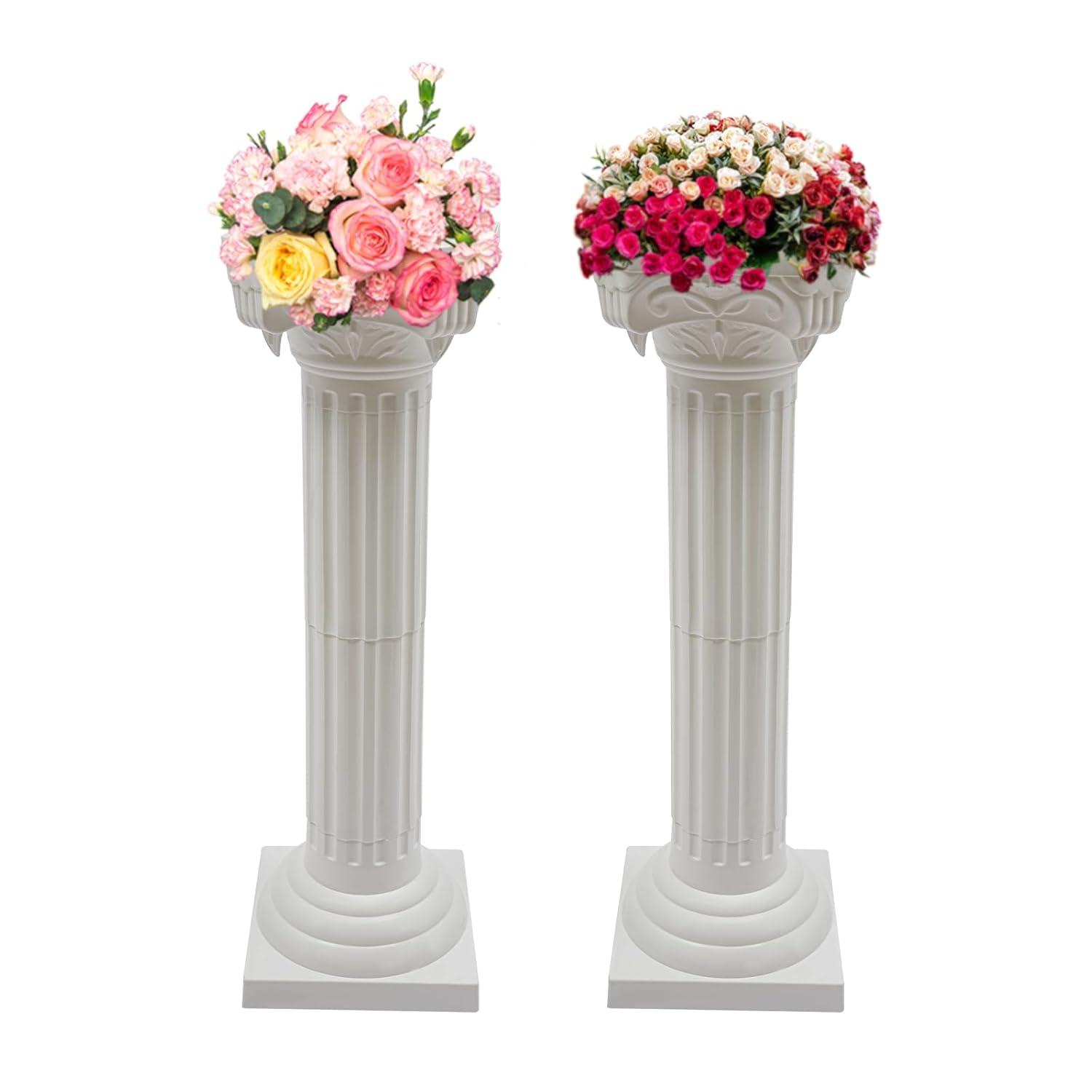 Roman Columns Plastic Wedding Stand Pillar Greek Statue Plant Stand Elegant Event Party Decorative Pedestal Flower Pot Holder Decor (4Pcs, 11.81x35.43 Inch)