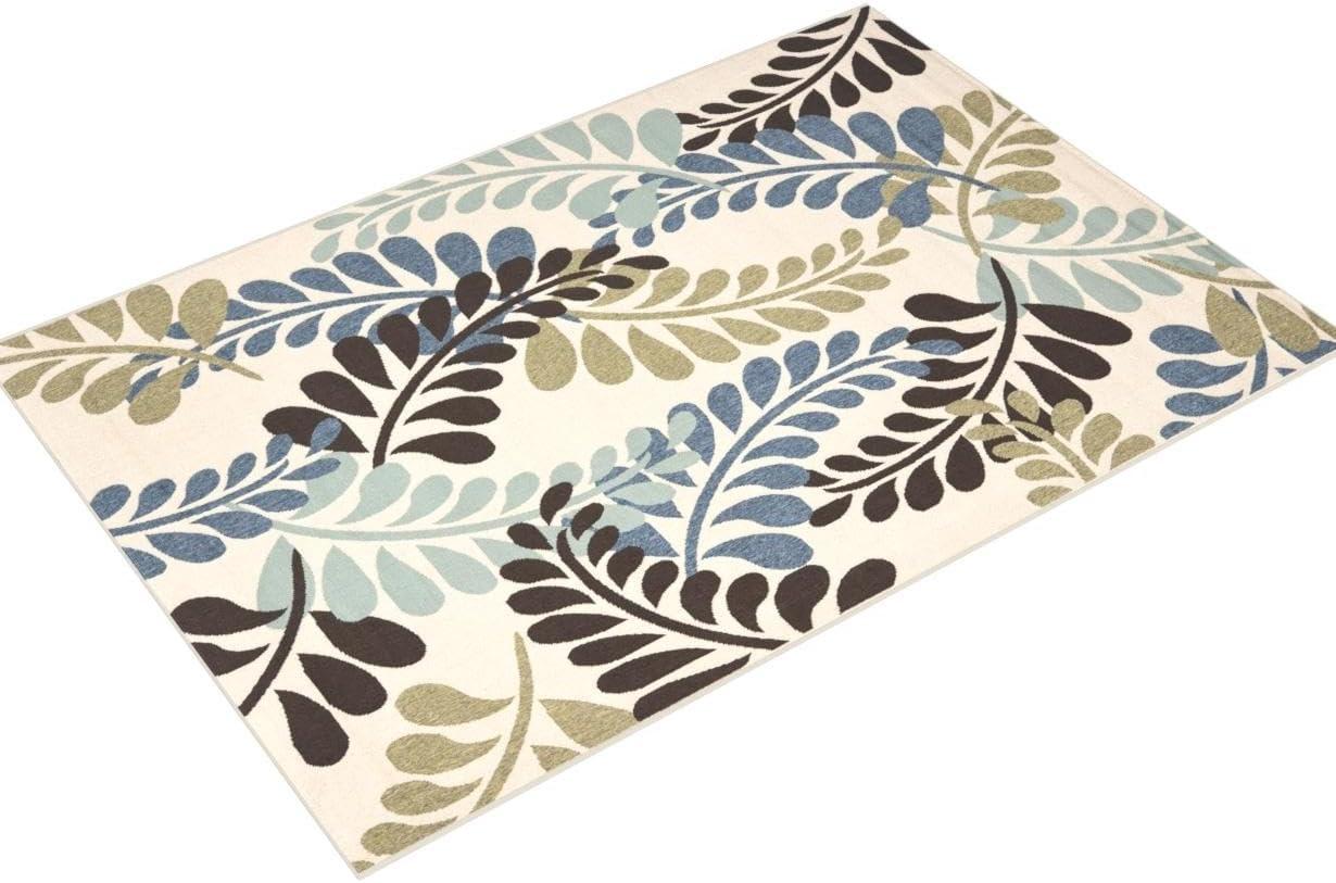 SAFAVIEH Veranda Earleen Floral Indoor/Outdoor Area Rug, 6'7" x 9'6", Cream/Aqua