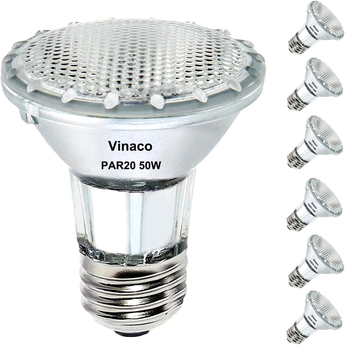 6PCS Par20 Halogen 50W 120V Dimmable, Long Lifespan E26 Par20 Light Bulb with 3000K Warm White for Indoor/Outdoor