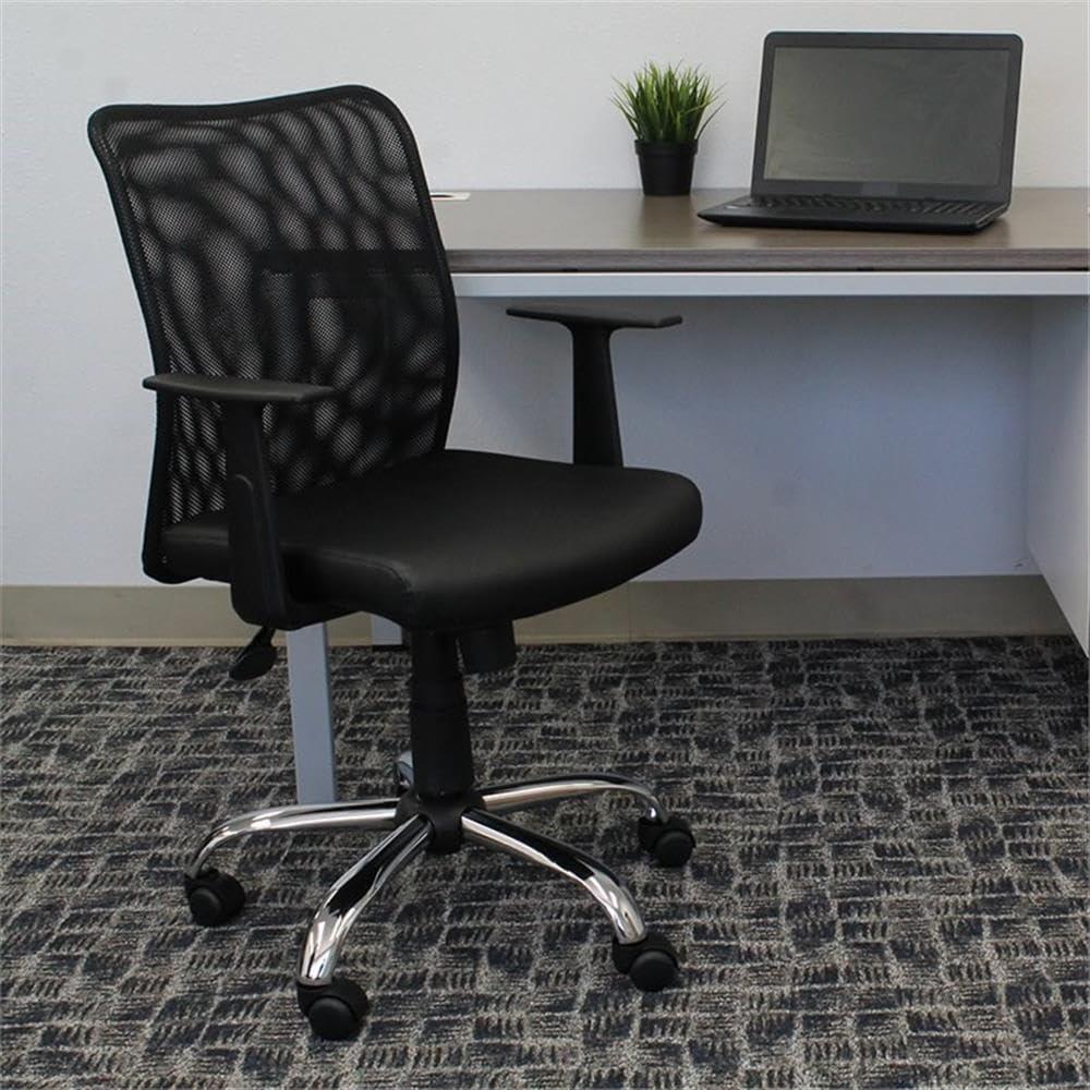 Fixed Arm Budget Mesh Task Chair Black - Boss Office Products: Chrome Base, Pneumatic Lift, Locking Tilt Control