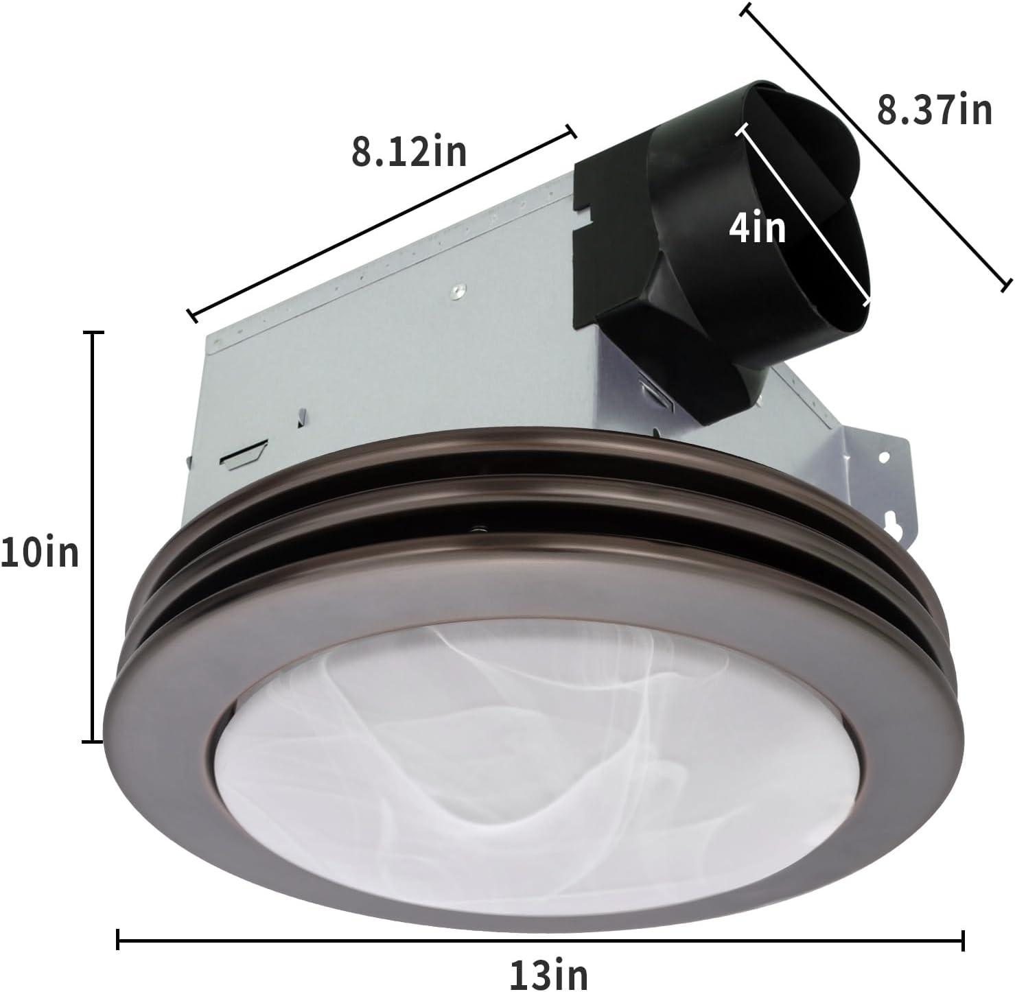 Akicon  Ultra Quiet Bathroom Exhaust Fan with LED Light 80CFM 2.0 Sones Round Bathroom Ventilation Fan with Frosted Glass Cover Brushed Nickel