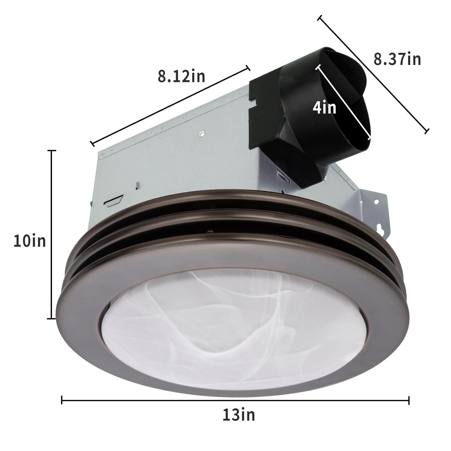 Akicon  Ultra Quiet Bathroom Exhaust Fan with LED Light 80CFM 2.0 Sones Round Bathroom Ventilation Fan with Frosted Glass Cover Brushed Nickel