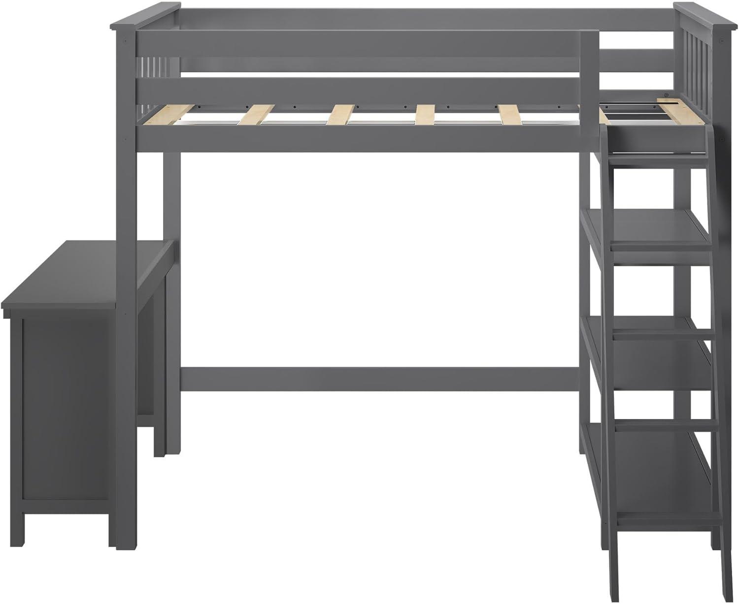 Max & Lily Loft Bed, Solid Wood Twin High Loft Bed with Bookcase and Desk for Kids, White
