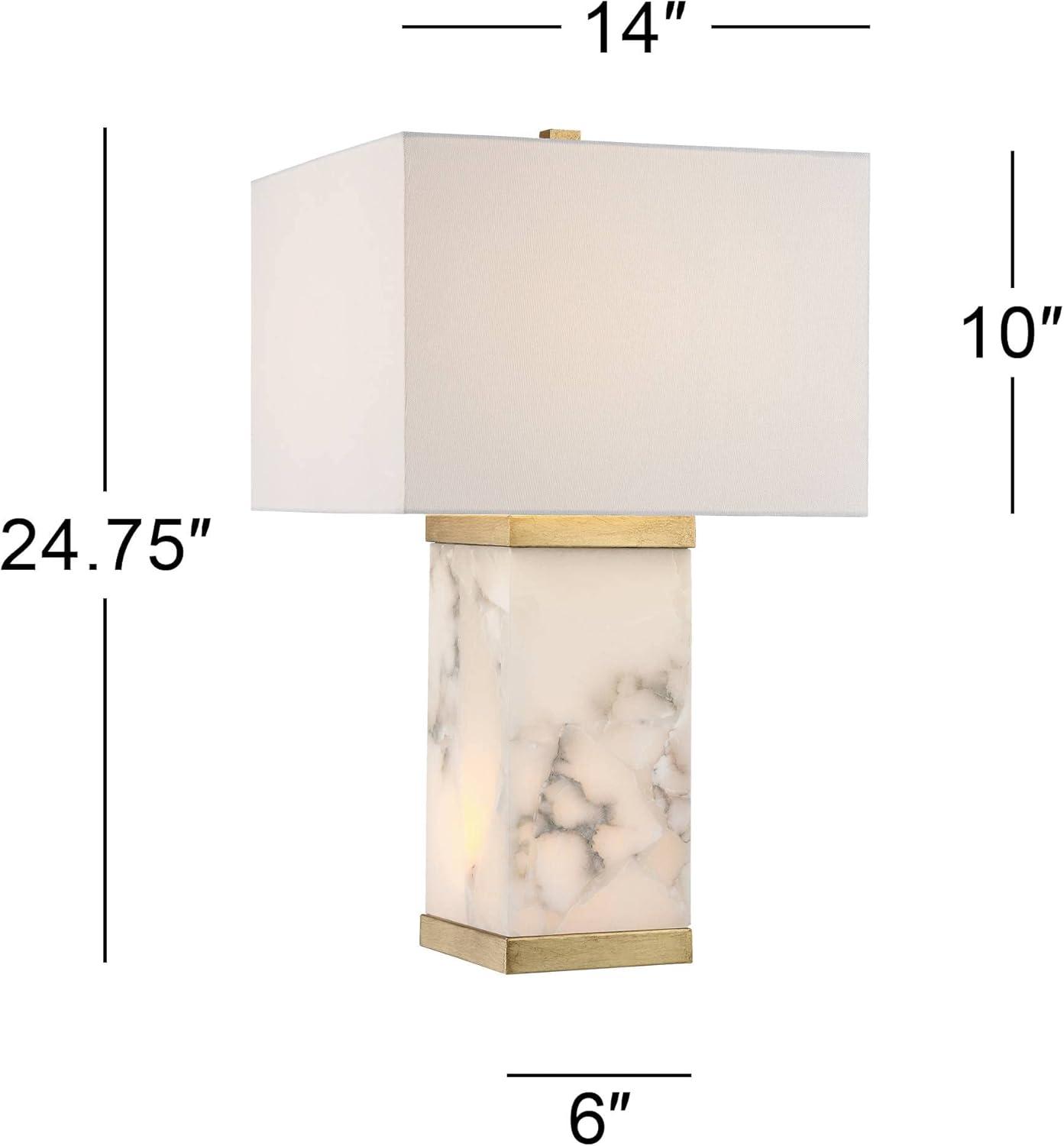 Possini Euro Design Mindy Modern Table Lamp 24 3/4" High White Gray Alabaster with Nightlight Rectangular Shade for Bedroom Living Room House Bedside