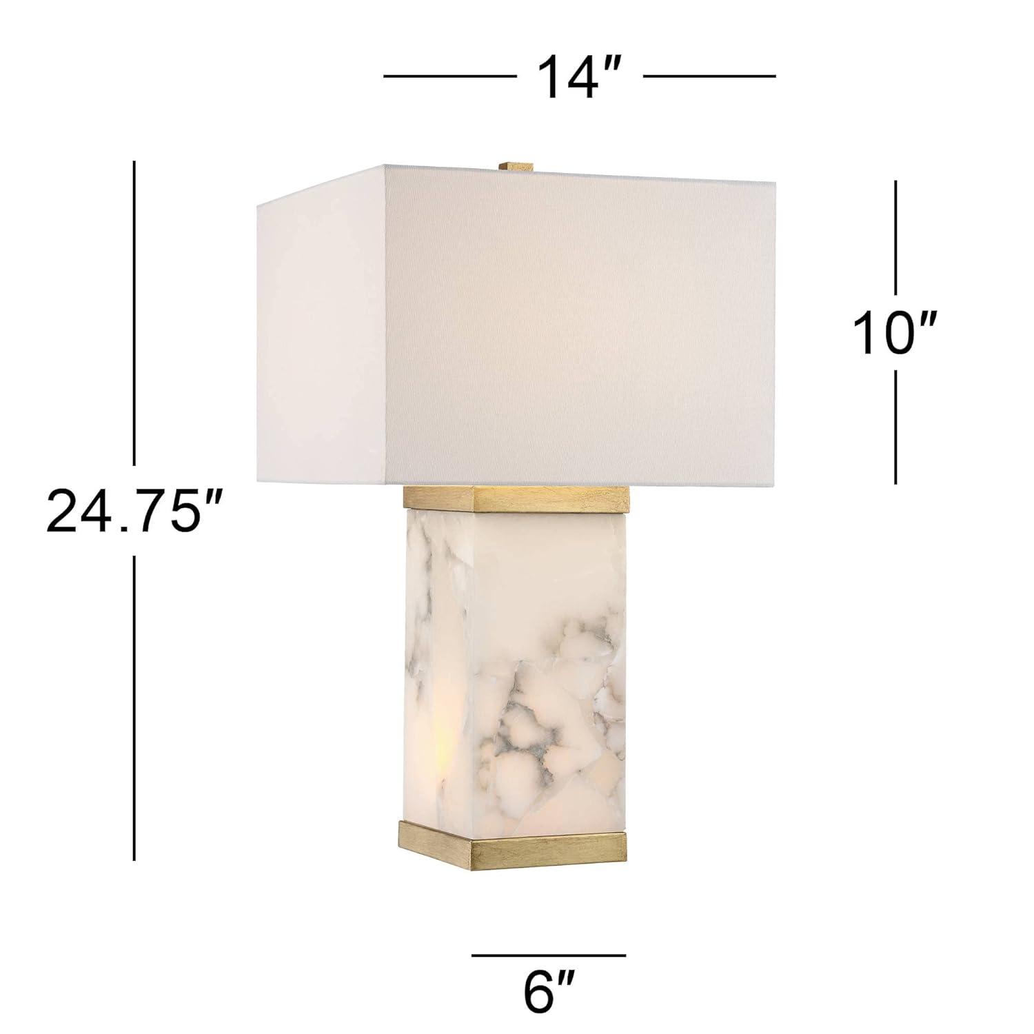 Possini Euro Design Mindy Modern Table Lamp 24 3/4" High White Gray Alabaster with Nightlight Rectangular Shade for Bedroom Living Room House Bedside