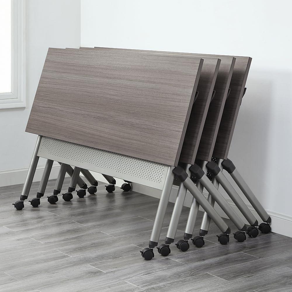 72" Warm Ash Laminate Flip Top Conference Table with Brushed Nickel Legs