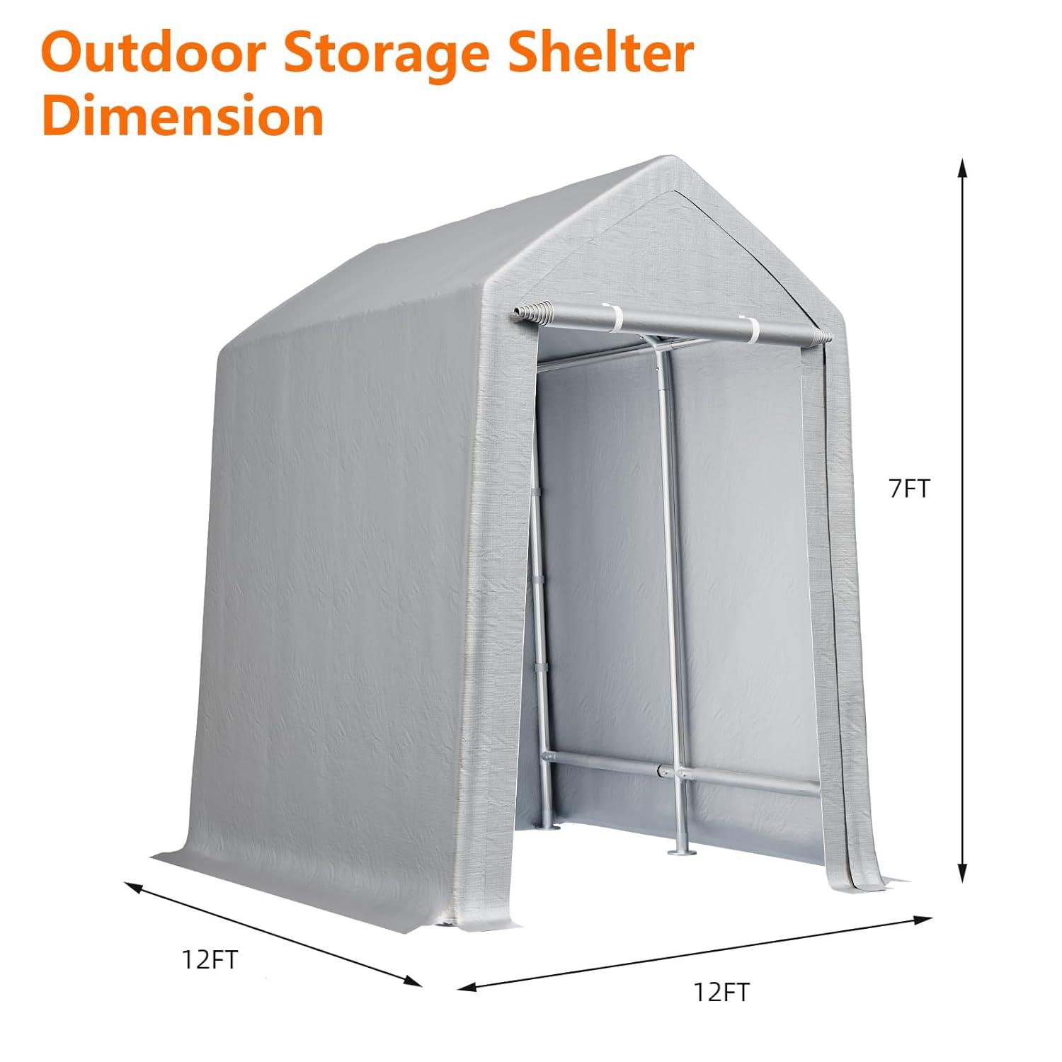Soonbuy 12" x 12"Outdoor Storage Shelter Shed- Heavy Duty Storage Tent with Roll-up Zipper Door , Portable Garage Storage shed for Bike, Motorcycle Shelter, Gray