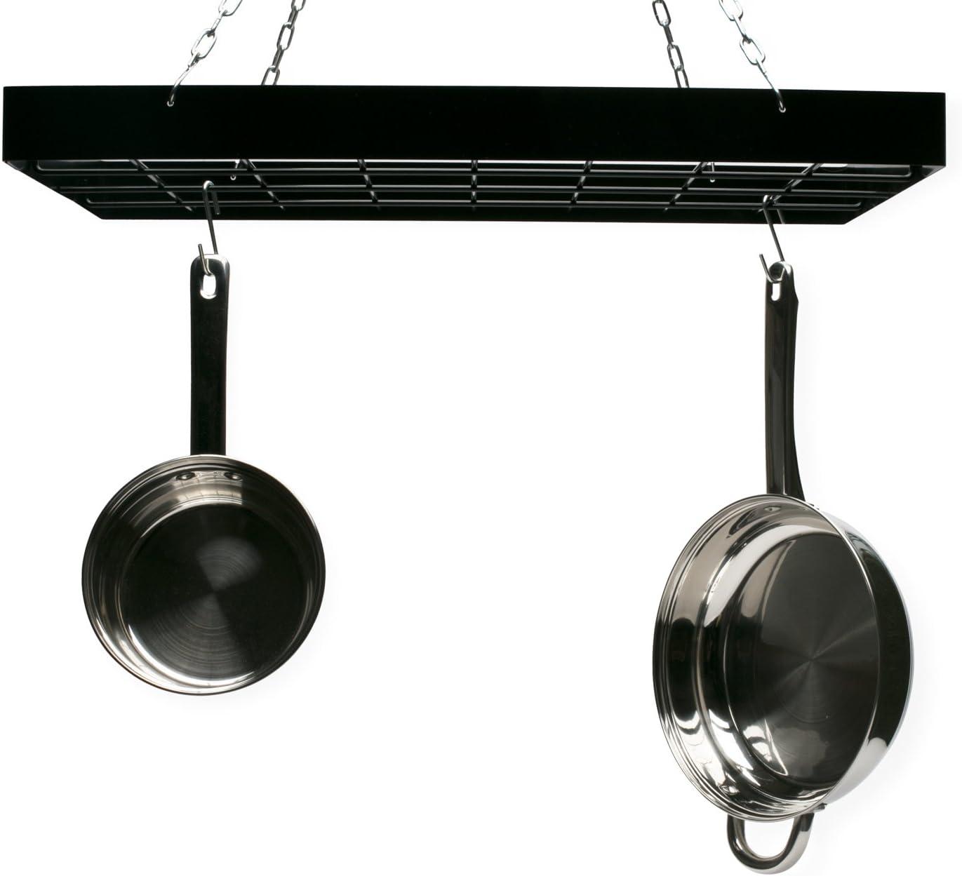 Black Iron Rectangular Hanging Pot Rack with Chains and Hooks