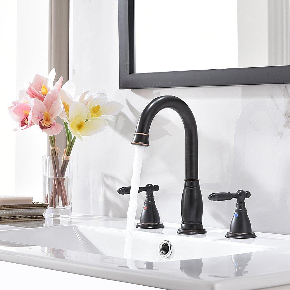 8 in. 2-Handle 3-Hole Widespread Bathroom Faucets with Valve and Metal Pop-Up Drain in Oil Rubbed Bronze