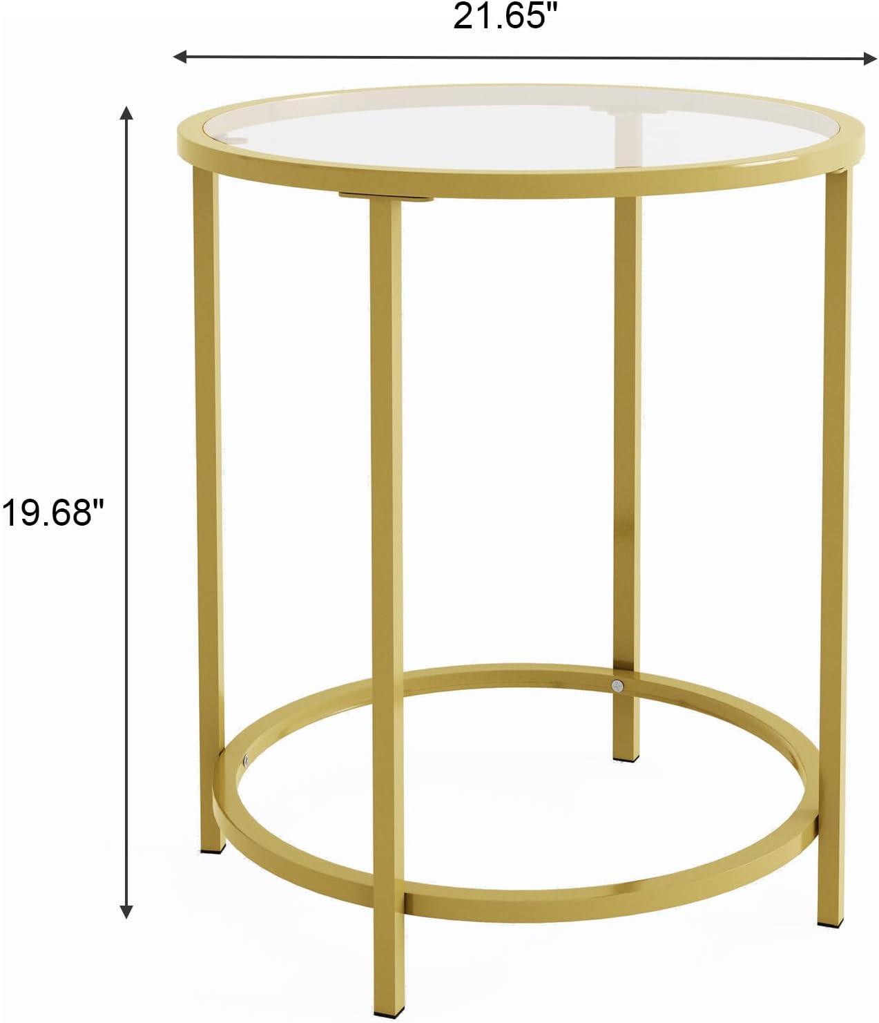 VASAGLE Round Side Table, Glass End Table with Metal Frame, Laurel Green Coffee Table with Modern Style